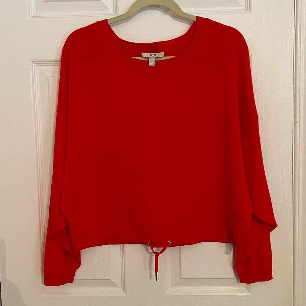 Esprit oversize soft red crop sweater top with tie string size US Small